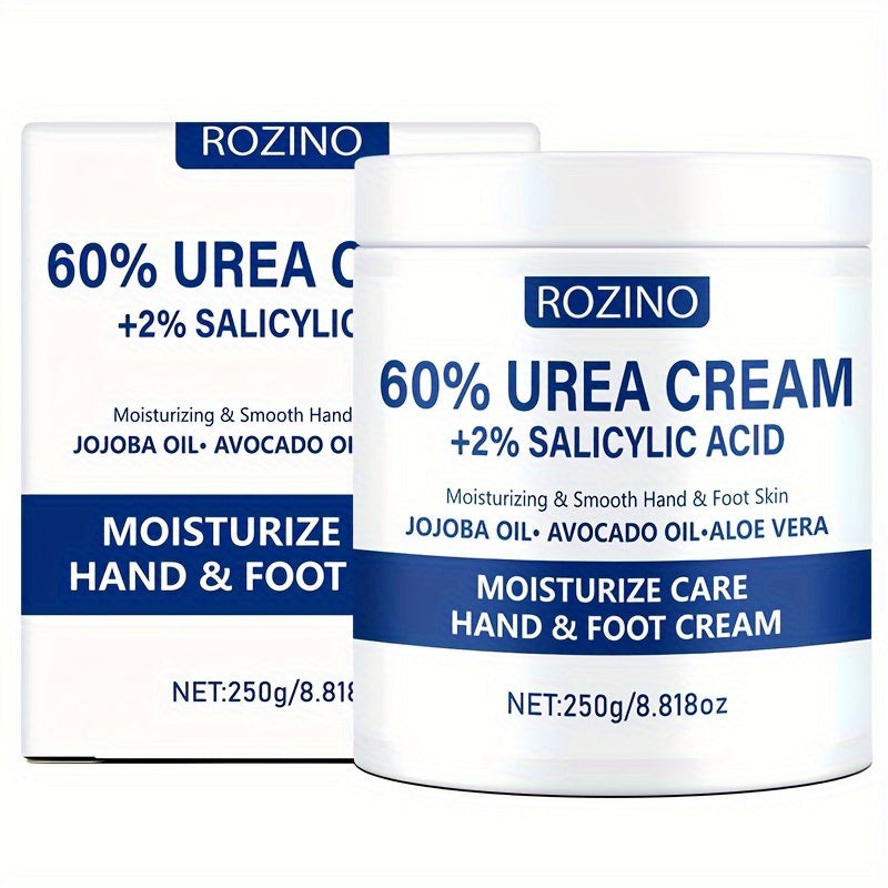 ROZINO 250g Urea Qo'l va Oyoq Kremi, Salitsil Kislota bilan, Gippoallergen Namlantiruvchi G'amxo'rlik, Quruq va Qattiq Terini Silliqlashtiradi, Jojoba va Avokado Moyi bilan