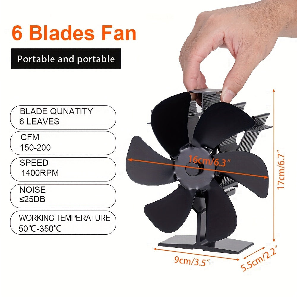 6-Blade Wood Stove Fan - Premium Quality, Non-Electric, Portable Heat Distribution for Indoor & Outdoor Fireplace