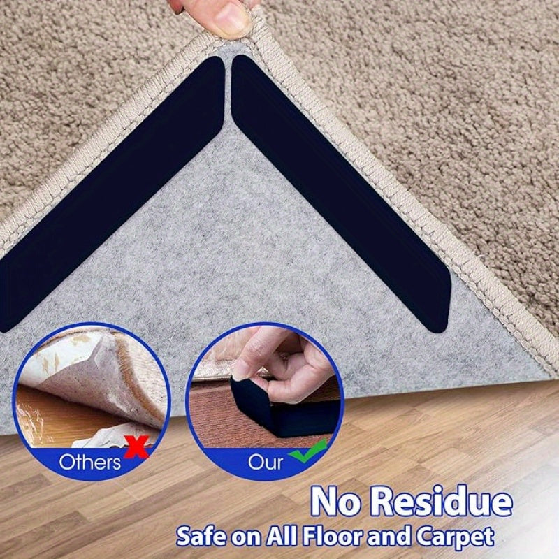 Prevent sliding with these 12pcs of reusable and washable rug gripper pads. Made of durable ABS plastic, these double-sided pads are non-slip and ideal for use in bedrooms, living rooms, and on hardwood floors. Easy to apply and designed to keep your