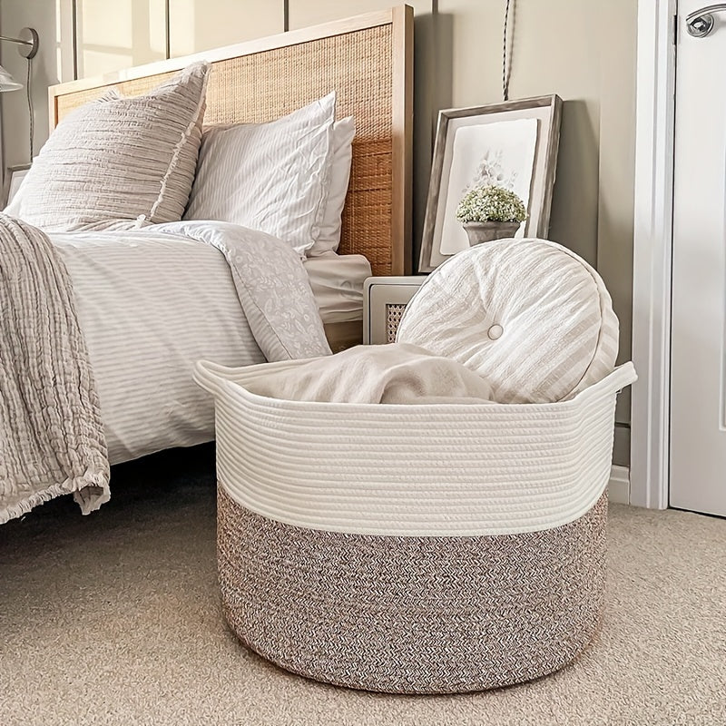 Spacious Bohemian Style Rope Basket - 55.12cm x 55.12cm x 35.05cm - Handwoven Basket with Handles for Laundry, Toys, Blankets | Multi-Purpose Round Hamper for Home Decor & Organization, Laundry Storage, Laundry Bins