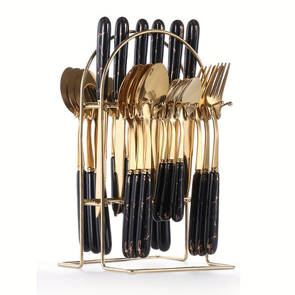 24-piece stainless steel flatware set with ceramic handles, perfect for dining and dessert, includes knives, forks, spoons, and teaspoons - great for home, restaurant, hotel, and kitchen