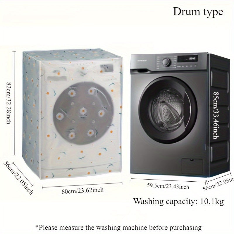 Translucent PEVA Washing Machine Cover fits Front-Loading & Roller Models, with Colorful Pattern Design, for dust protection.