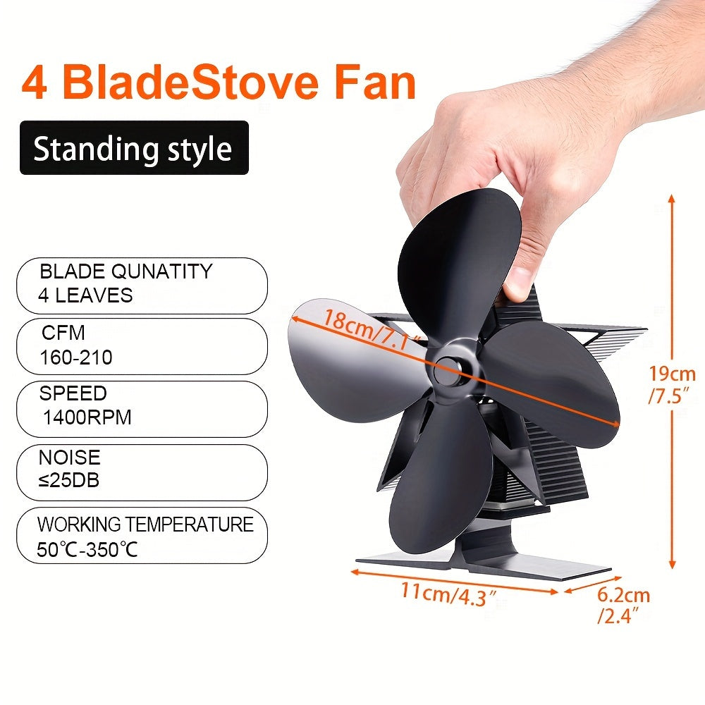 Один вентилятор для камина с 4/5 лопастями и тепловой мощностью, производит тихий звук, экономит электроэнергию, монтируется на стену для циркуляции воздуха в доме, эффективно рассеивает тепло, не требует электричества.