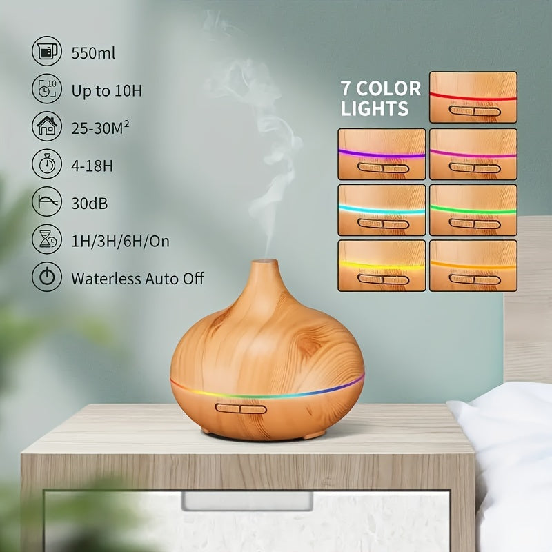 Large capacity soundwave technology aromatherapy diffuser with realistic wood grain design, USB powered - perfect for any room.