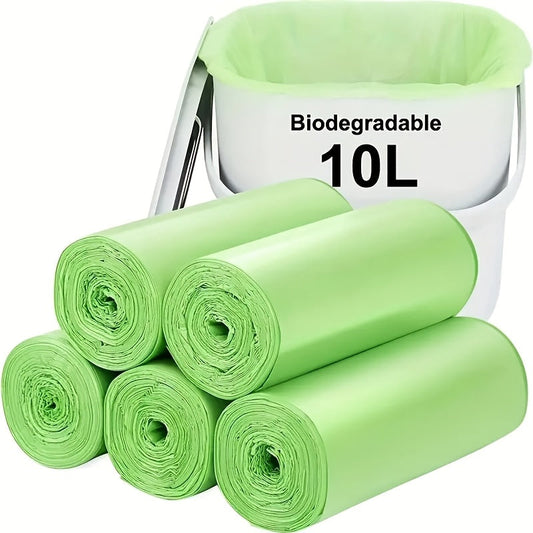 100 biodegradable trash bags in each of the 5 rolls, measuring 45.01x50.01cm. Made of plastic, suitable for various purposes in home, kitchen, business, school, office, outdoor, bathroom, or professional settings. Disposable.