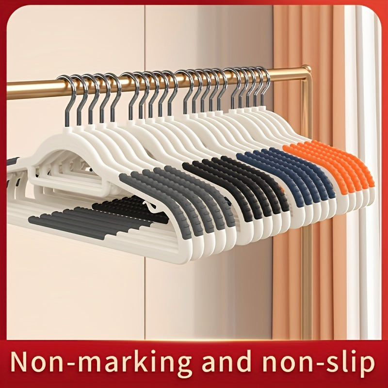 10 non-slip heavy duty clothes hangers for storage and organization in bedroom, bathroom, and home.