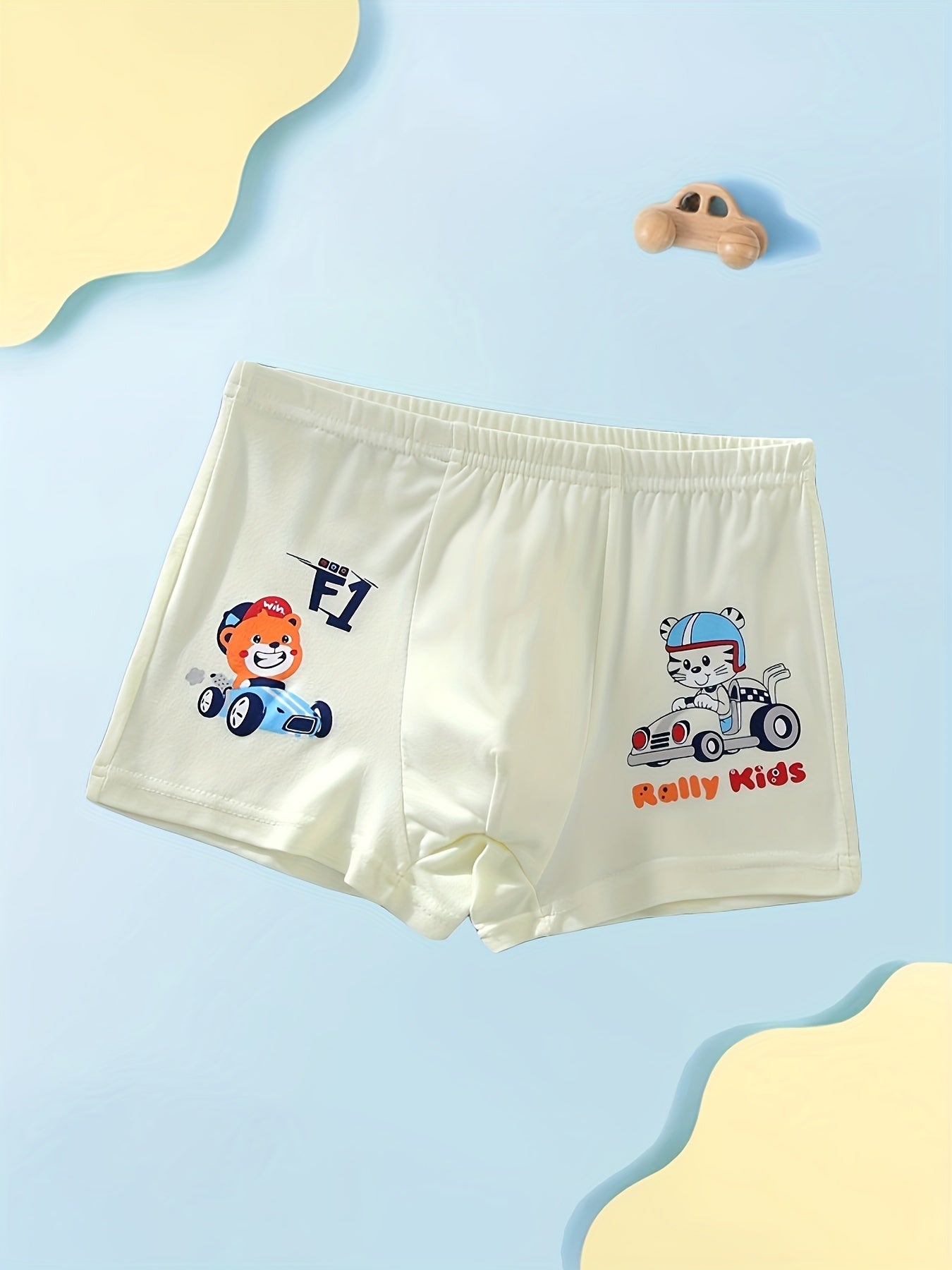 4-Pack of boys' cartoon racing pattern boxer briefs made of comfortable and breathable polyester knit fabric. Features elastic waistband and regular fit perfect for active boys in sports