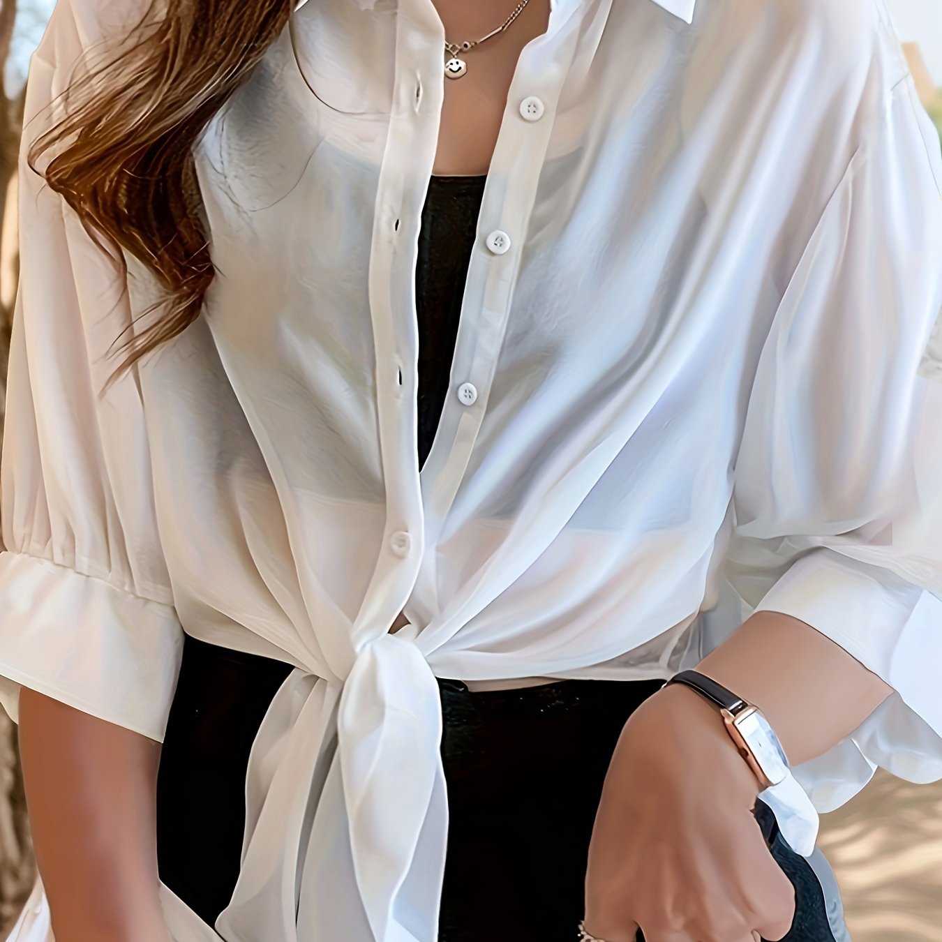 Elegant white sheer chiffon cardigan for plus-size women, perfect as a long-sleeve beach cover-up with front tie. Lightweight and stylish for spring/summer, ideal for layering.