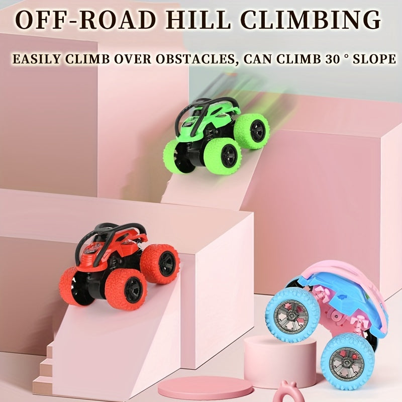 Durable 4WD off-road vehicle toy with colorful design, rubber tires, and shock-absorbing features for endless fun.