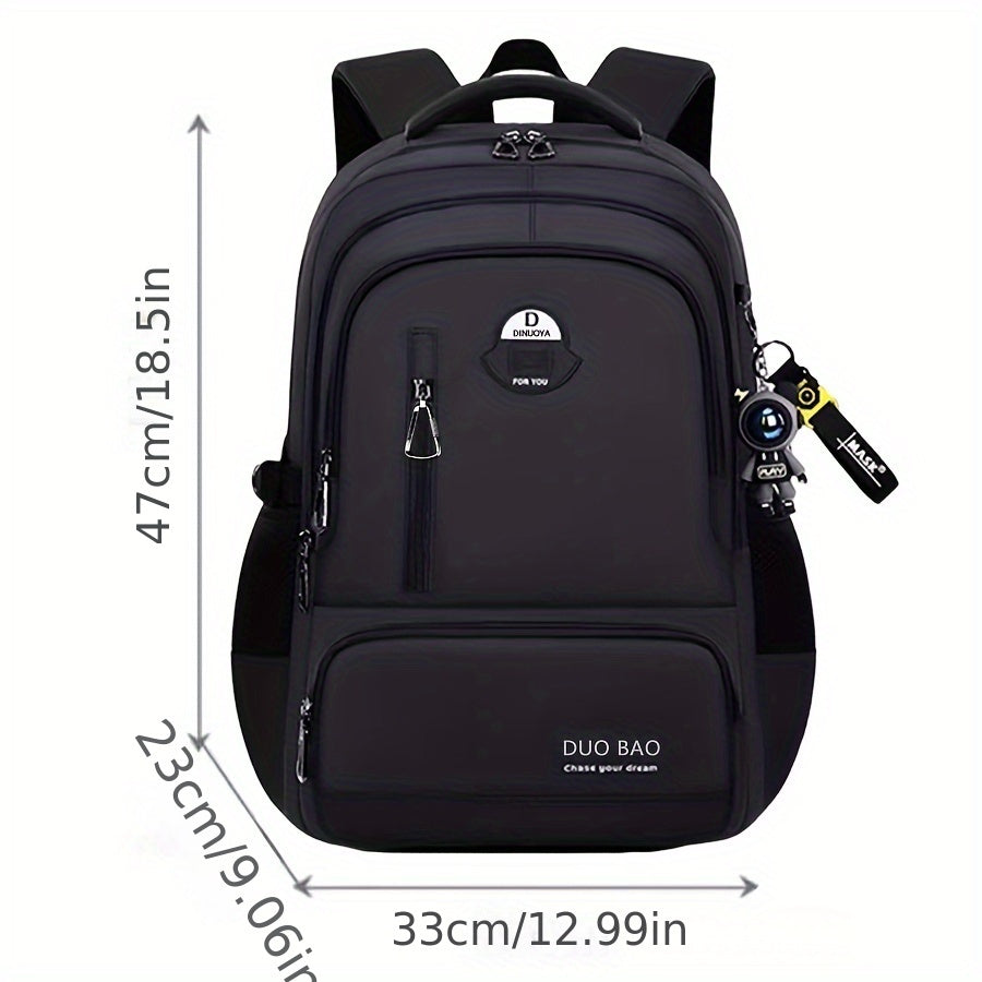 2024 Unisex Casual Backpack - Waterproof, Durable, Large Capacity, with Laptop Compartment, Keychain, Adjustable Straps, Zip Closure, and Black Color