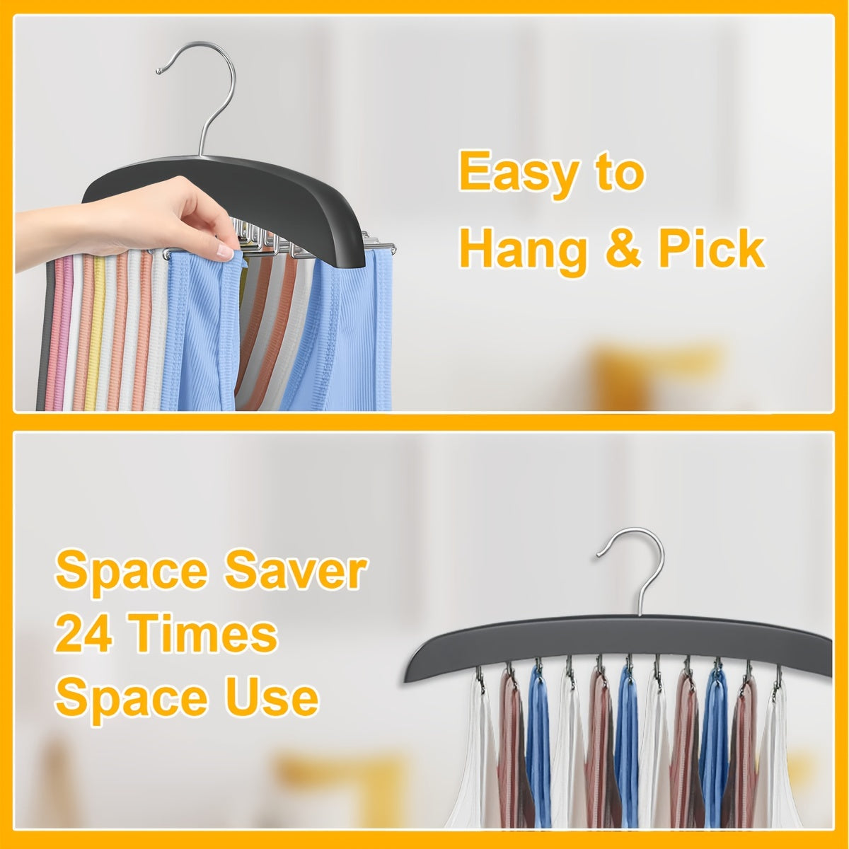 "Tank Top Hangers with Bra Ties Organizer, 24 Storage Hooks for Closet, Non-Slip Hanging Tie Holder for Neckties, Belts, Scarves, and Tank Tops Accessories, Closet Organization and Storage Solution"