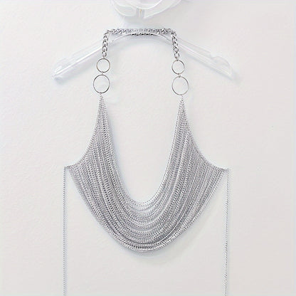 The Y2K Hanging Silvery Body Chain is perfect for music festivals and street rock fashion.