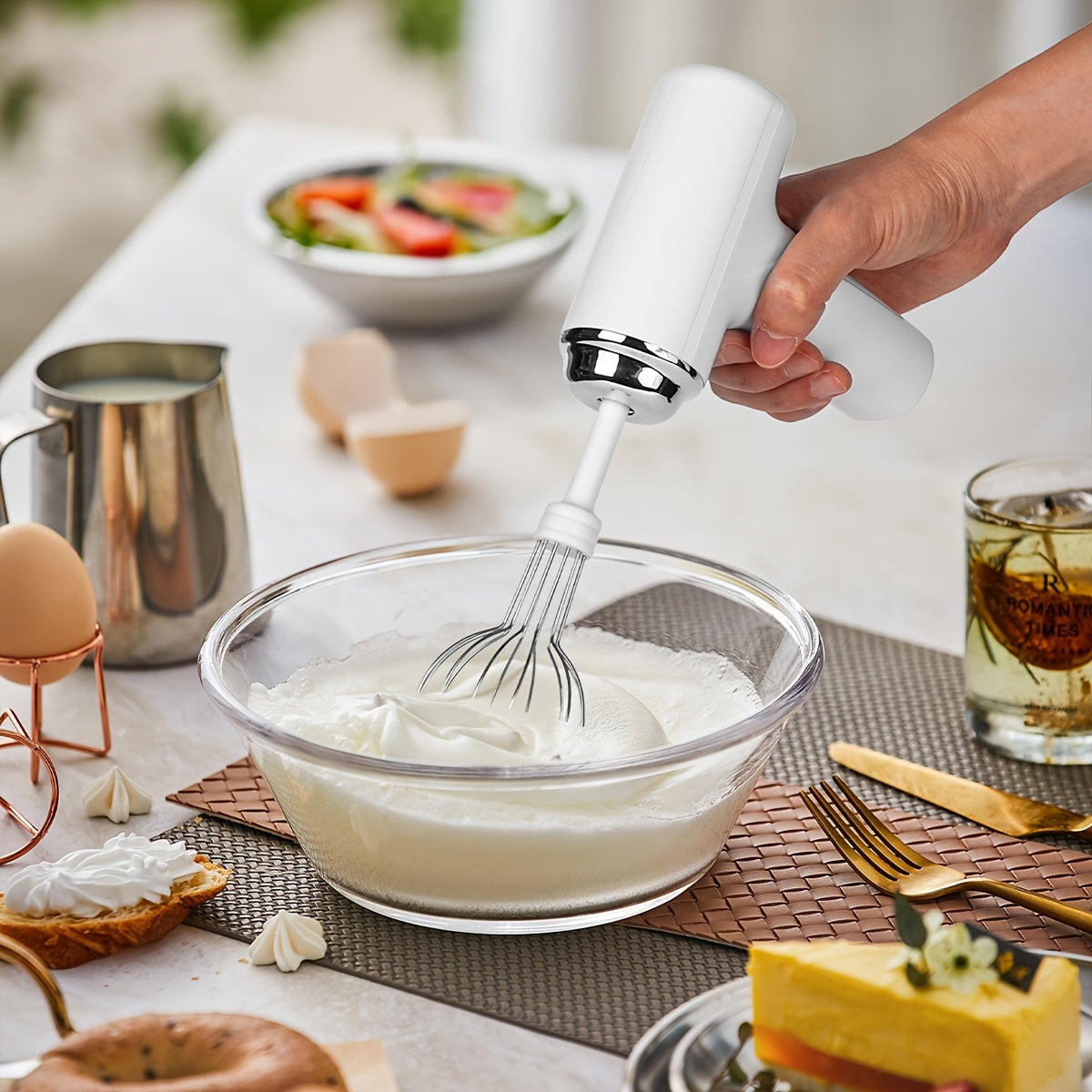 1pc HOTU Handheld Electric Eggbeater & Whisk - USB Rechargeable, Cordless, Lightweight Hand Mixer for Baking - Ideal for Home Bakers & Professionals