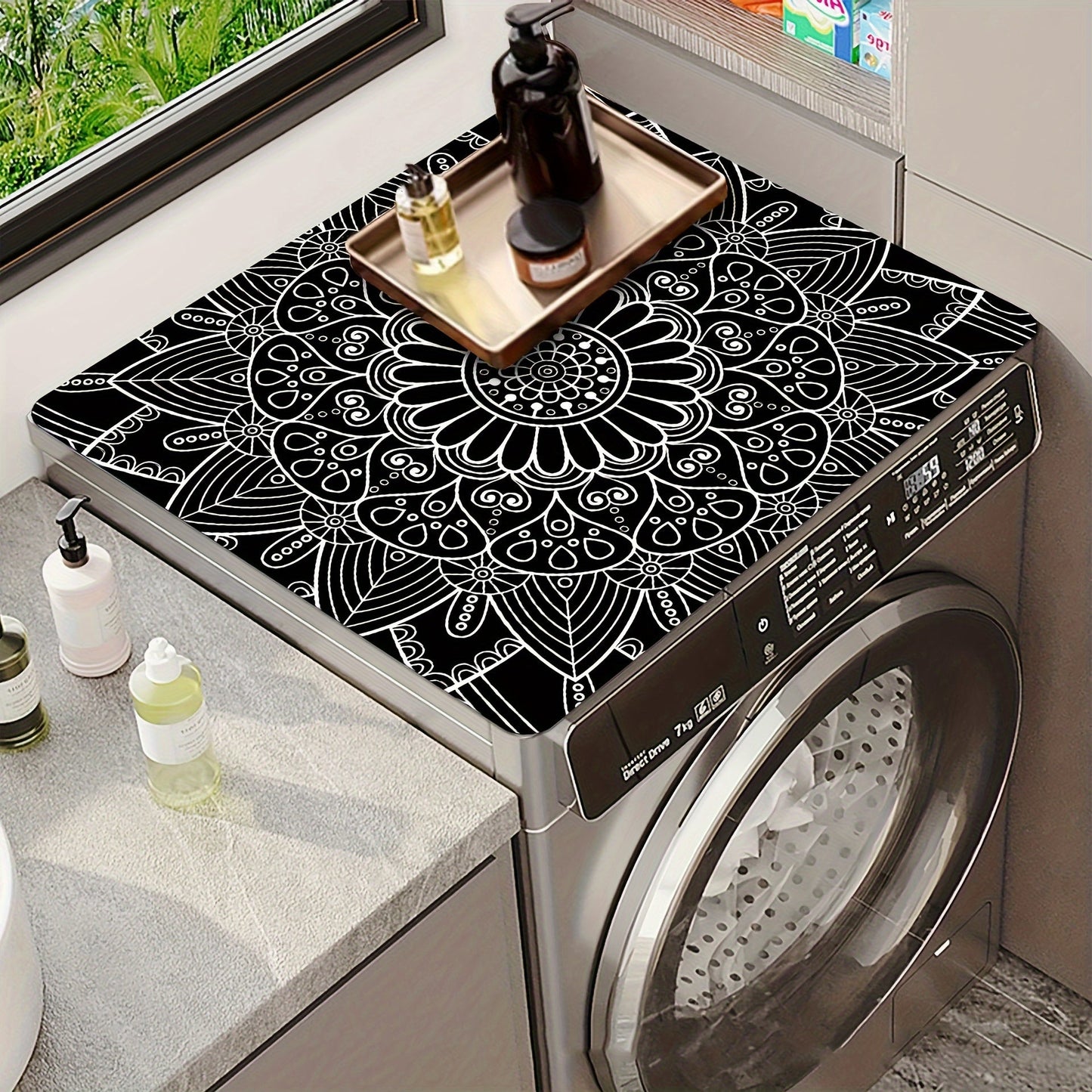 Absorbent Dust Cover for Washing Machines, Bedside Tables & Refrigerators - Classic Plaid & Mandala Design - Easy to Clean, No Electricity Required