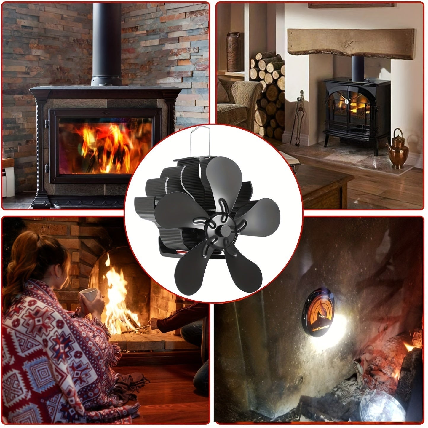 PANDAFAUCET Wood Stove Fan - Heat Powered for Gas/Pellet Log Burners - Brushed Aluminum, Quiet Operation, Portable with Switch, No Electricity Required, Improves Air Flow.