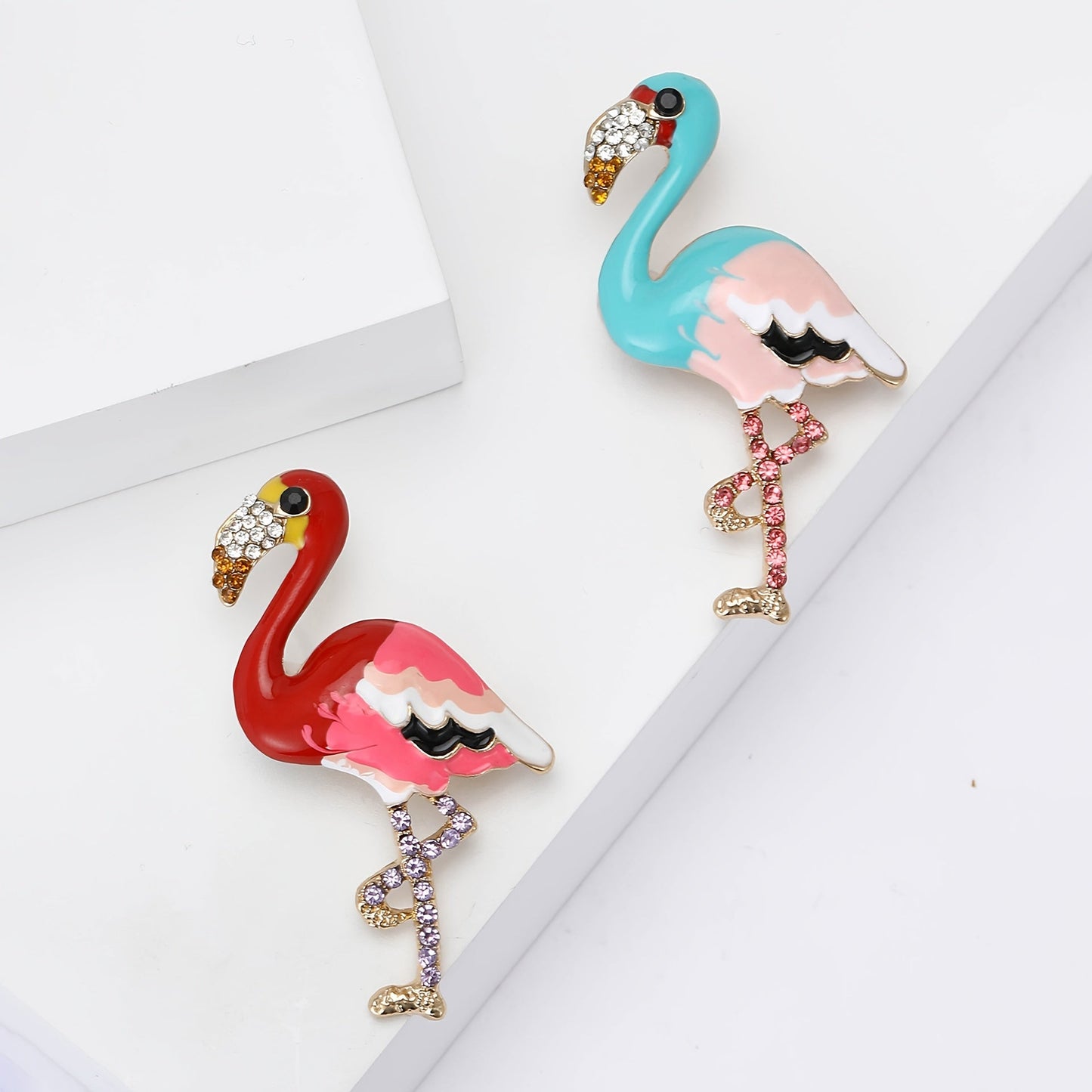 Adorable Flamingo Cartoon Brooch adorned with Sparkling Rhinestones, in fun Animal Shape design, perfect as a Breast Pin