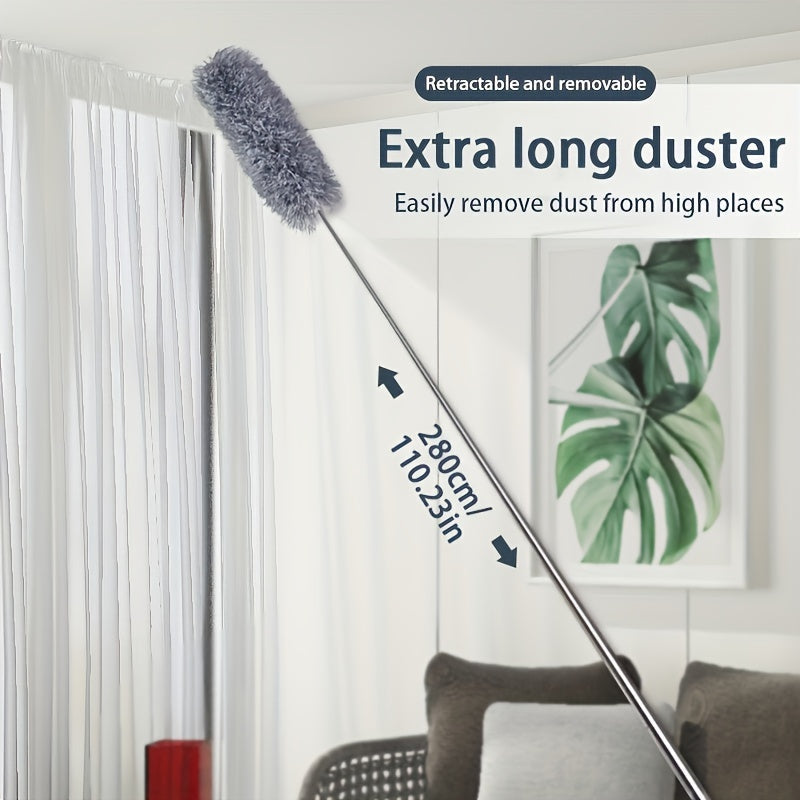 Durable Dusting Tool with Extendable Handle and Flexible Head - Ideal for Cleaning Hard-to-Reach Areas like High Ceilings, Furniture, and Cars - Washable and Reusable