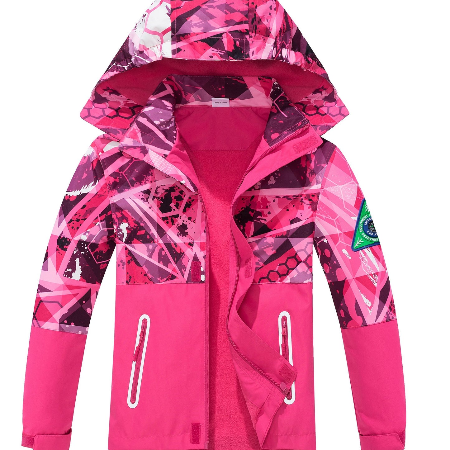 Kids Boys Starsky Rain Jacket with Removable Hood and Fleece Lining