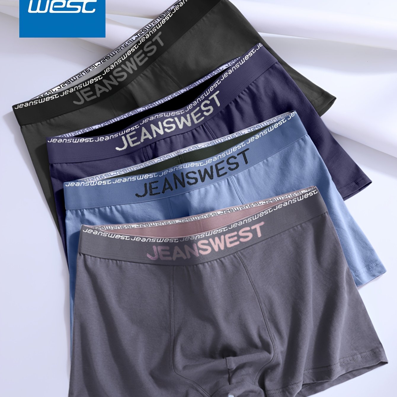 JEANSWEST 4-dona Erkaklar Paxta Boxer Briefs, Elastik, Yumshoq va Havo O'tkazuvchi Klassik Jacquard Kamar bilan