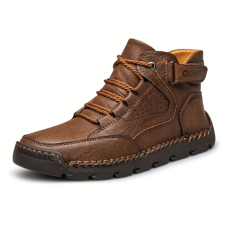 CLOHOO Men's Casual Ankle Boots with Handcrafted Stitching and Rubber Sole, Lace-Up, All-Season Outdoor & Streetwear Shoes