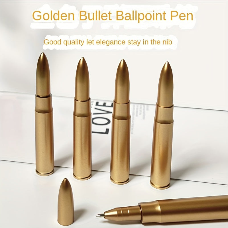 Six Golden Bullet Shaped Ballpoint Pens with Click-Off Cap - Blue Ink, Medium Point