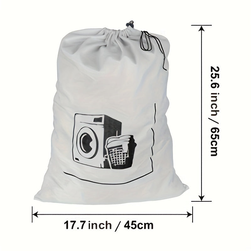 One-piece durable cotton laundry bag measuring 44.96 cm X 65.02 cm. Features a drawstring closure for storing dirty clothes or toys. Machine washable and reusable, perfect as a large laundry hamper liner.