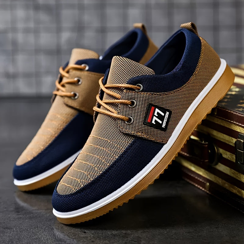 Stylish color block canvas skate shoes for outdoor activities, with non-slip soles and comfortable lace-up design.