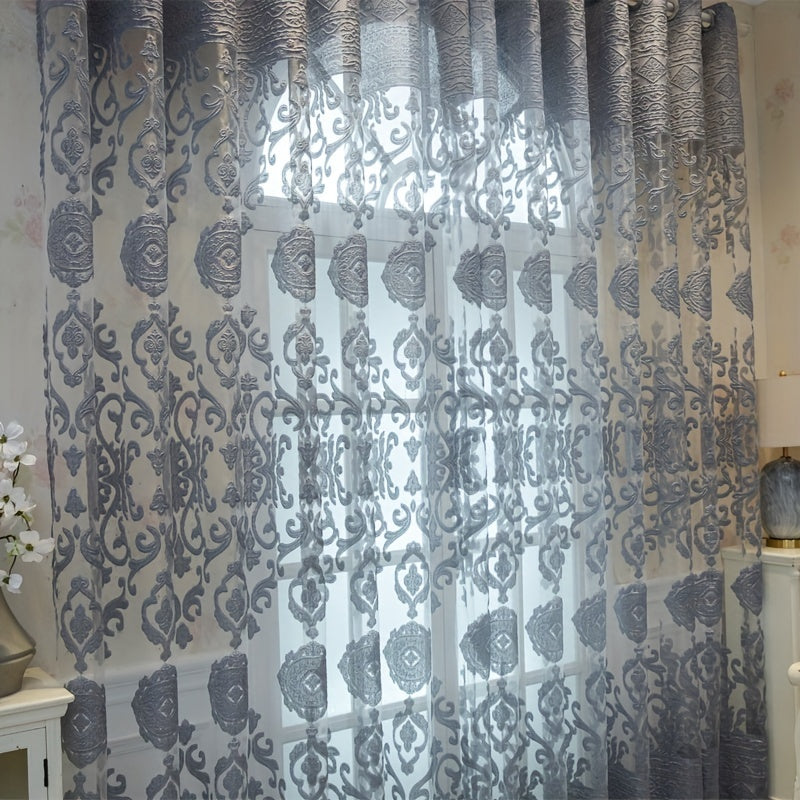 Enhance your home decor with this elegant Jacquard embroidered window sheer curtain, perfect for the living room, bedroom, or balcony. Add a soft and stylish touch to any space with this beautiful window treatment.