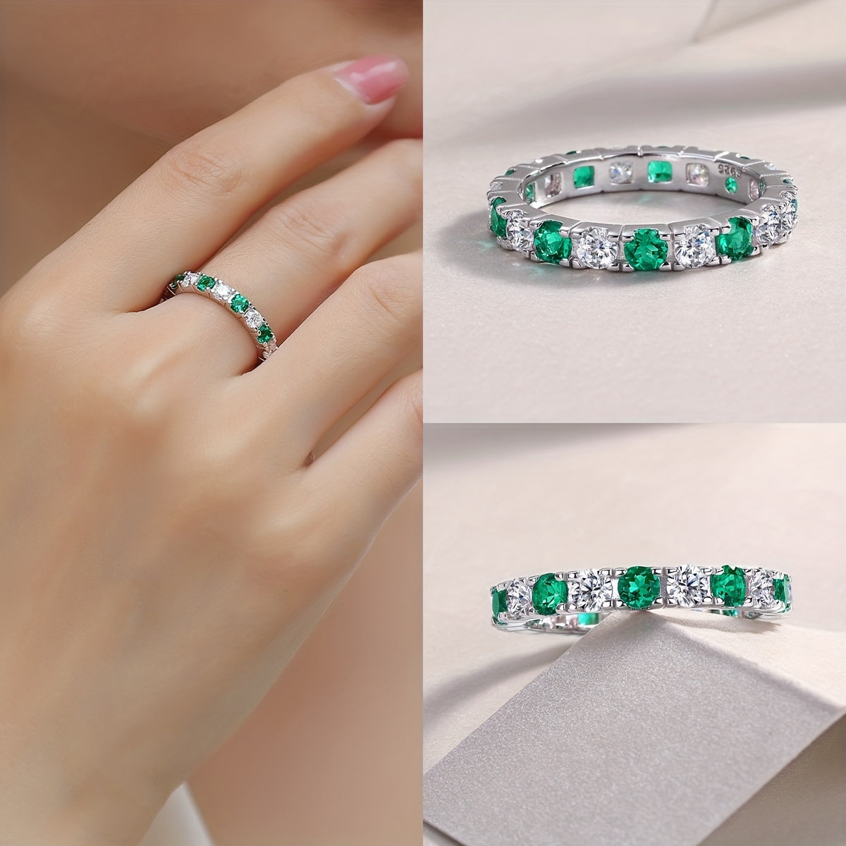 Moissanite and Lab-Grown Emerald/Ruby/Sapphire Ring in 925 Sterling Silver with 18k Gold Plating, Suitable for Both Women and Men. Ideal as a Wedding Ring or as a Perfect Gift for any Occasion, whether it be Everyday Wear or Milestone Celebrations.