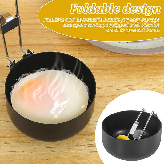 Stainless Steel Egg Poacher with Non-Stick Surface and Silicone Handle - Heat-Resistant, Foldable Design, Ideal for Soft or Hard Boiled Eggs - Essential Kitchen Gadget