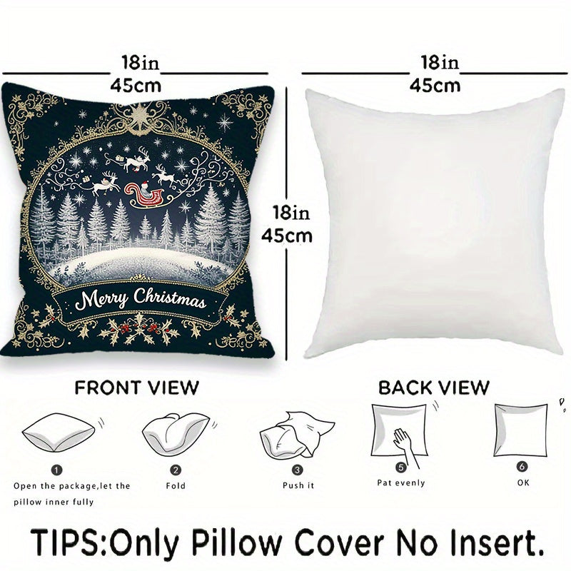 Set of 4 Festive Christmas Throw Pillow Covers featuring Soft Plush Santa & Reindeer Design, Ideal for Decorating Sofas and Cars, Easily Washable in Machine, 45.72x45.72 cm Size, Christmas-themed Pillow Covers