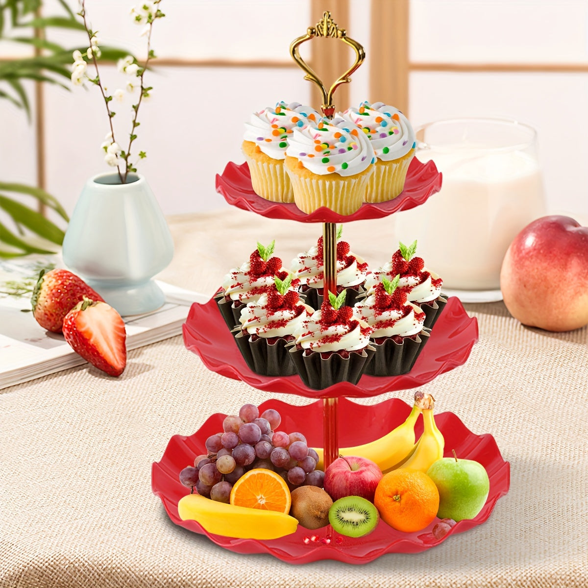 2-piece plastic cupcake stand for weddings, parties, and holidays. Versatile display for various occasions and themes.