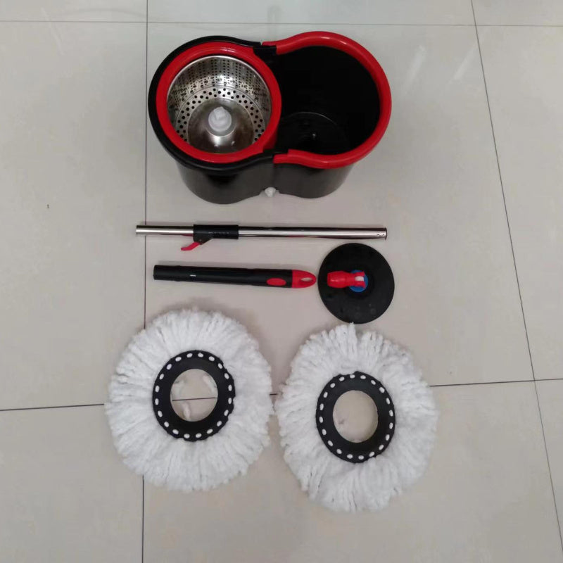 The innovative Hands-Free Washing Spin Mop is equipped with a twisting mechanism and a convenient bucket system. It includes a 360° rotating mop and two microfiber mop replacement heads, specifically designed for efficient floor cleaning.