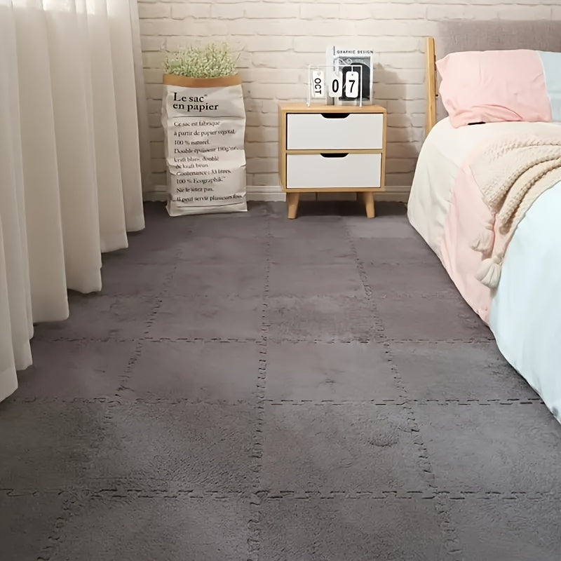 Soft interlocking carpet tiles, suitable for nursery and family living rooms.