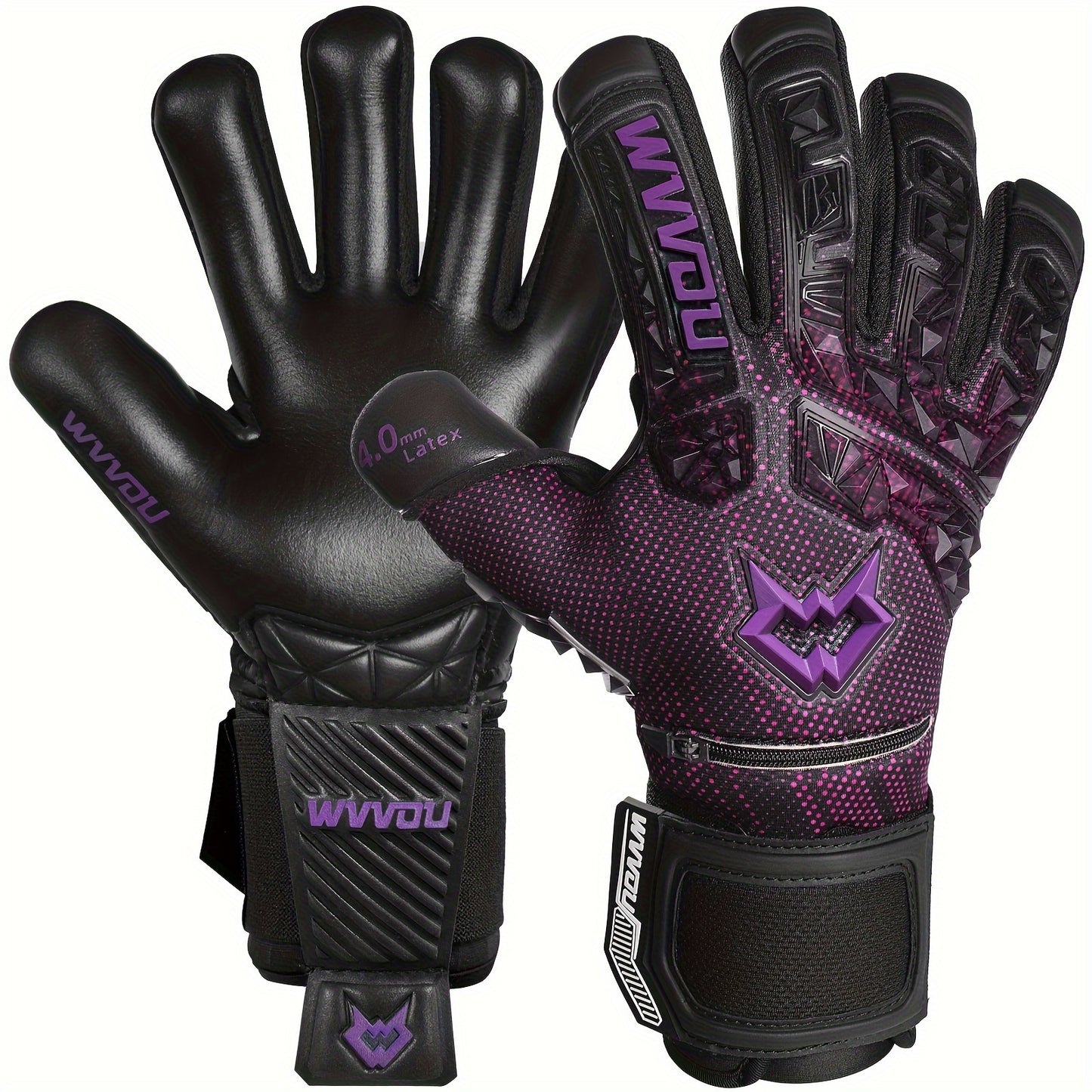 High-performance soccer goalie gloves with detachable finger saves and a sticky latex palm.