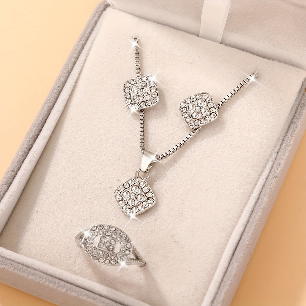 Set of 4 elegant studded rhinestone square pendant jewelry for women, ideal for daily party wear and a gift for her.