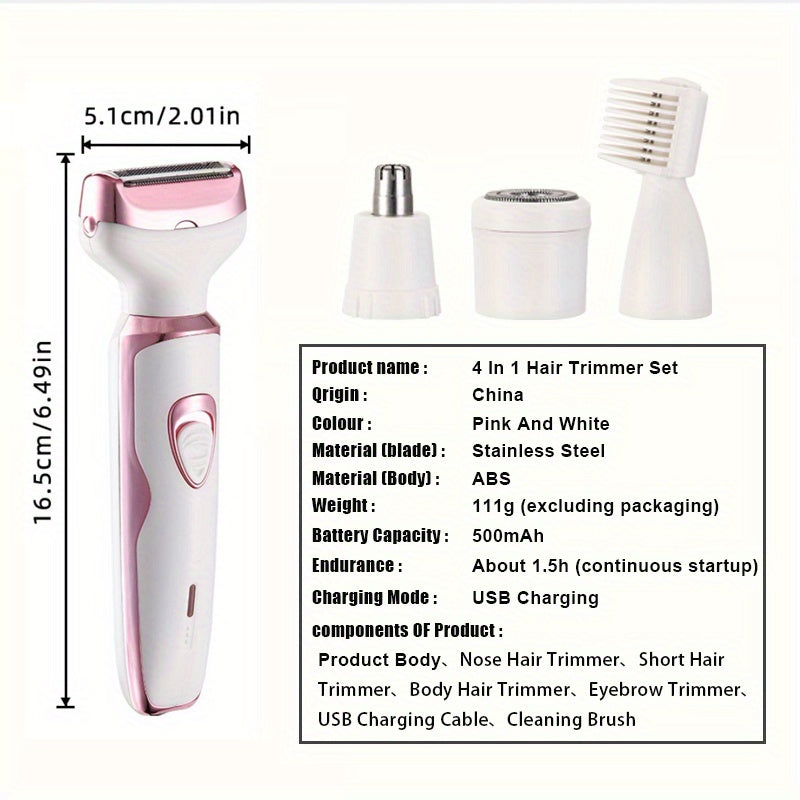 MIGUAN 4-in-1 Women's Electric Hair Remover with Stainless Steel Blade, USB Rechargeable, Ideal Easter Gift.