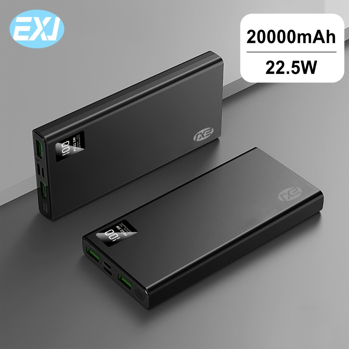 EXJ 20000mAh/10000mAh Power Bank with Fast Charging, LED Display, 2 USB 3.0 Type C QC PD4 Ports. Compatible with iPhone, Android, Samsung, and more.