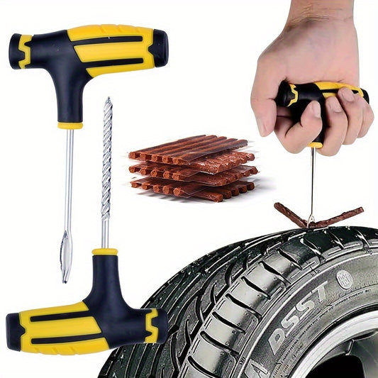 Tire repair kit for cars and motorcycles with easy puncture fix and durable metal tools.