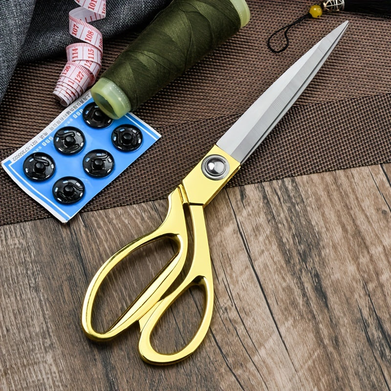 Ultra sharp stainless steel tailor scissors with golden-tone alloy handle - ideal for crafting, office, and home use, offering durable and precise cutting for sewing.