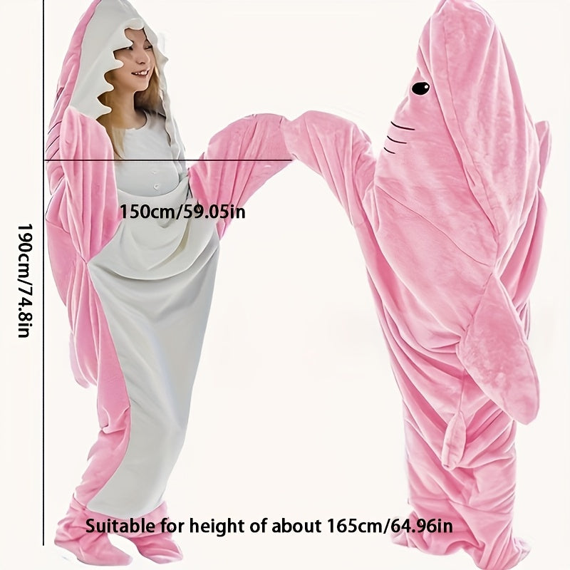 Shark Blanket Hooded Jumpsuit Pajama, made of Super Soft Flannel for Ultimate Comfort at Home