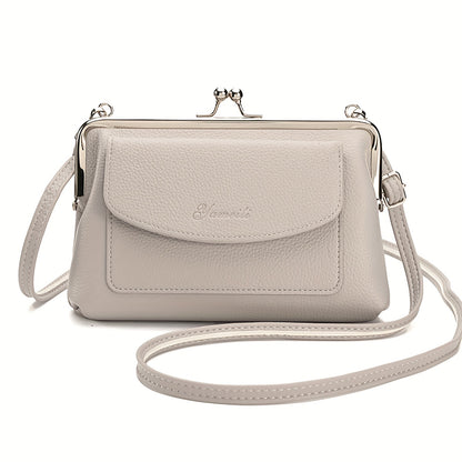 Chic beige crossbody bag for women with adjustable strap, flap closure, and large capacity. Ideal for both casual and evening wear.