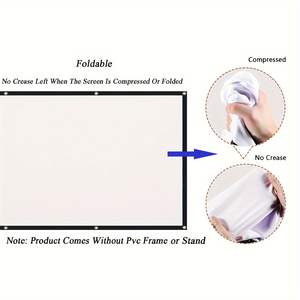 150-inch HD portable projector screen, foldable, wrinkle-free, for indoor/outdoor use, double-sided projection support.