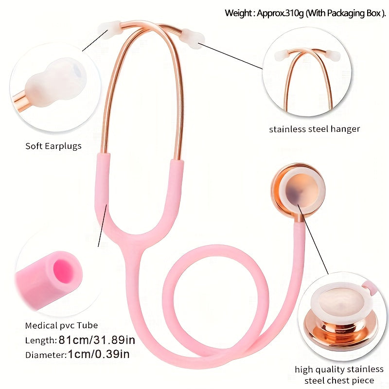 Gold plated double head stethoscope for practice, suitable for students and home use.