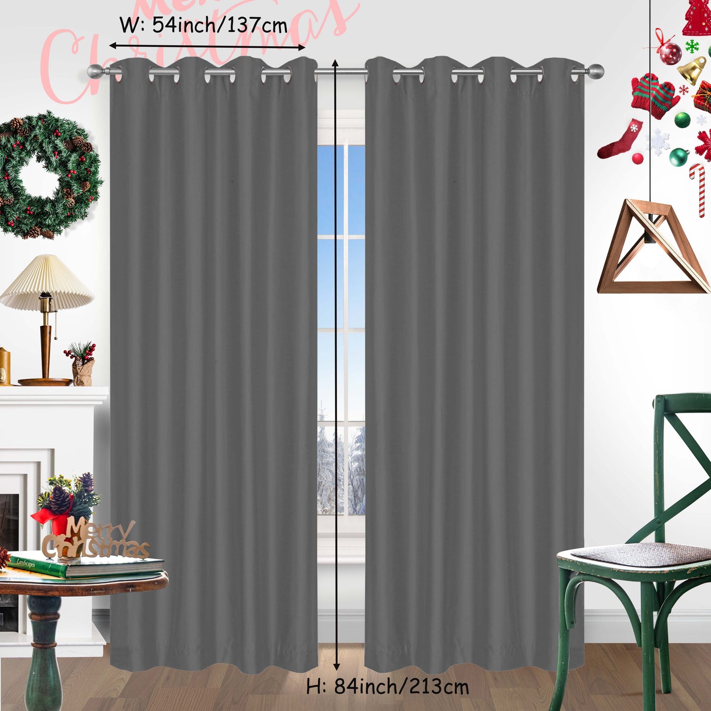 Add a festive touch to your space with 2 pieces of red Christmas curtains. These curtains are made of faux silk with a grommet top design, providing both style and functionality. Perfect for living rooms, bedrooms, offices, kitchens, and studies, these