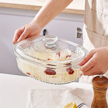 Yumiplus Oval Glass Casserole Dish Set with Lid - Made of High Borosilicate Transparent Cookware, Featuring Dual Handles for Easy Handling - Perfect for Steaming, Baking Fish, Vegetables, Salads, Pasta - Dishwasher Safe and Available in 60.8oz/94.6oz