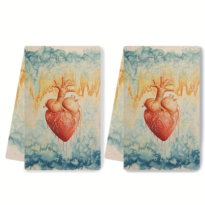 Set of 2 Valentine's Heartbeat Ultra Soft Kitchen Towels, Highly Absorbent Dish Hand Towels for Holiday Decor, Machine Washable, 16x24 Inch - Item #2KYSYS1217696