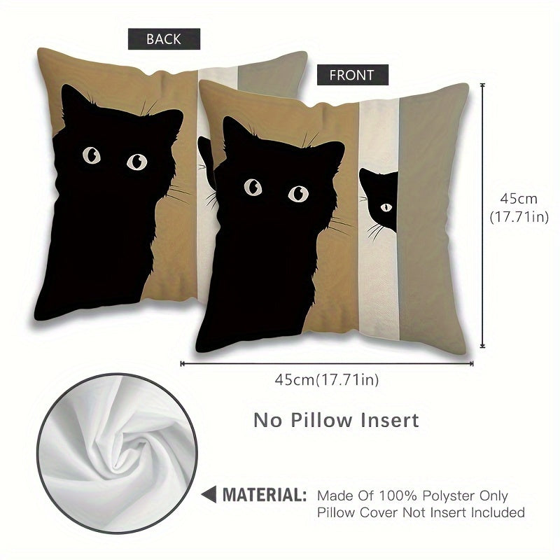 Contemporary Black Cat Design Double-Sided Throw Pillow Cover, 44.96x44.96cm, Abstract Modern Farmhouse Decorative Cushion Case with Zipper Closure for Couch, Patio, Living Room. Machine Washable - Made of 100% Polyester, Insert Not Included.