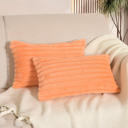 Pair of Boho Chic Faux Wool Plush Throw Pillow Covers with Zipper Closure, ideal for Sofa and Bedroom décor.