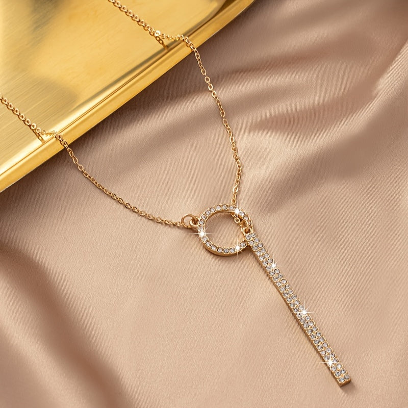 Elegant Korean style pendant necklace with rhinestone tassel, iron chain, suitable for daily and festival wear, all-season jewelry for women.